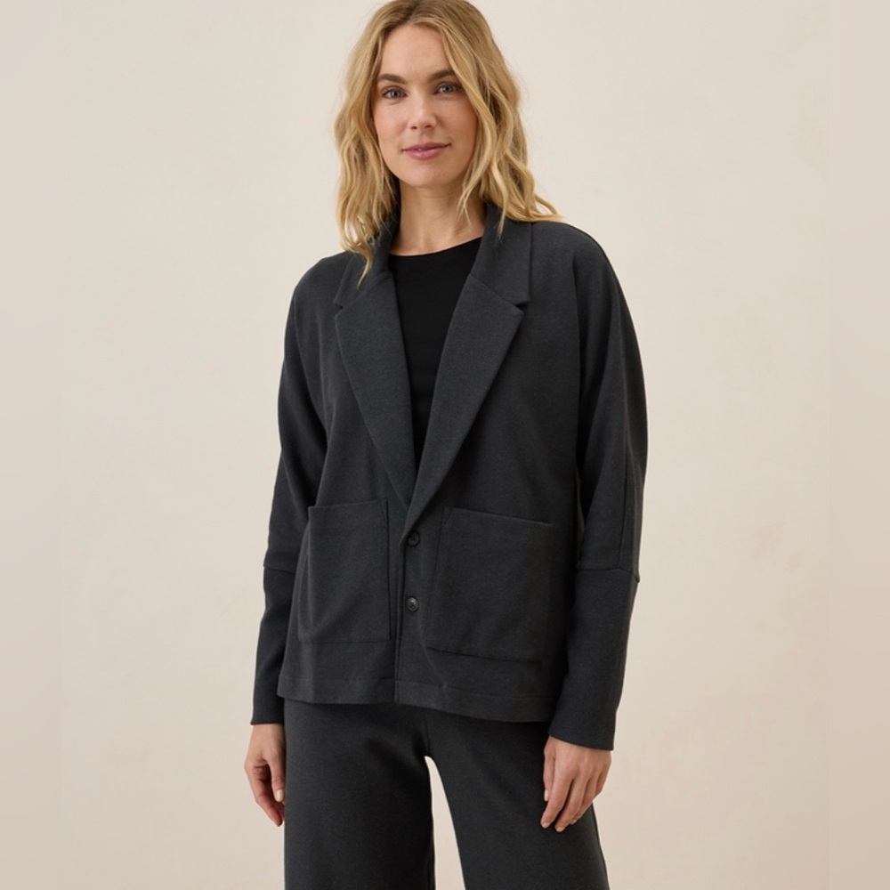 Pact Airplane Relaxed Blazer Organic Cotton Charcoal Heather Gray XS NWOT - Picture 2 of 16